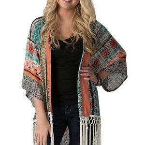 Lucky & Coco Colorful Boho Fringe Kimono XL